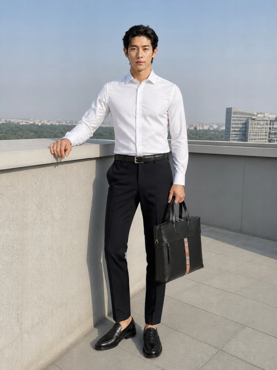 Paul smith navy trousers white shirt loafers