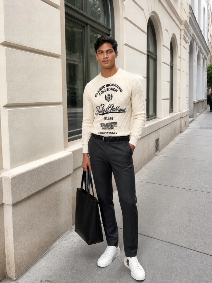 Dolce gabbana cable knit charcoal trousers