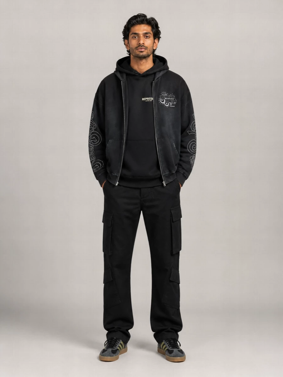 Represent Cotton Printed Zip Hooded Jacket