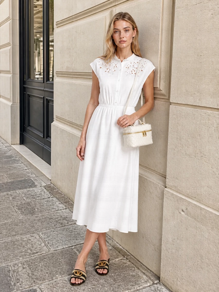 Valentino embroidered white shirt dress slides