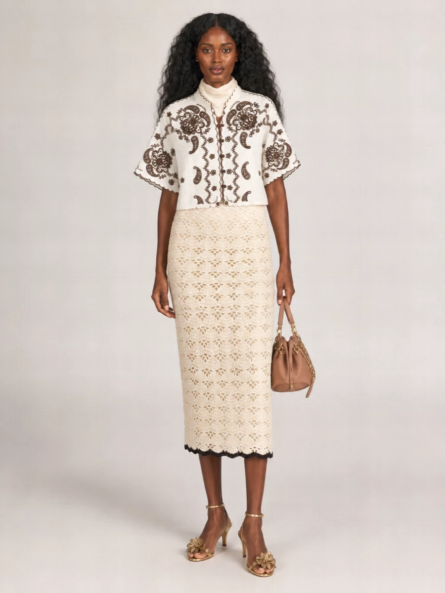 Zimmermann Cotton Rhiannon Midi Pencil Skirt