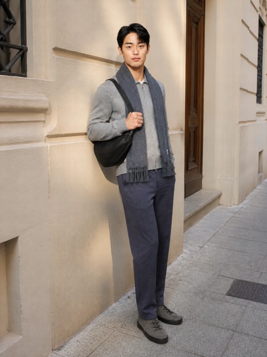 Lardini knit trousers grey cardigan tods sneakers