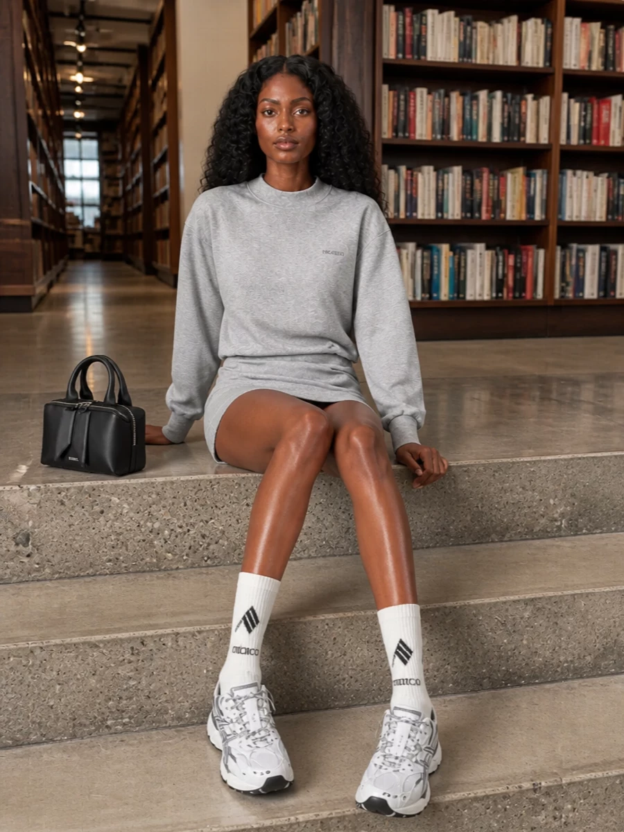 Attico sweatshirt dress asics sneakers outfit
