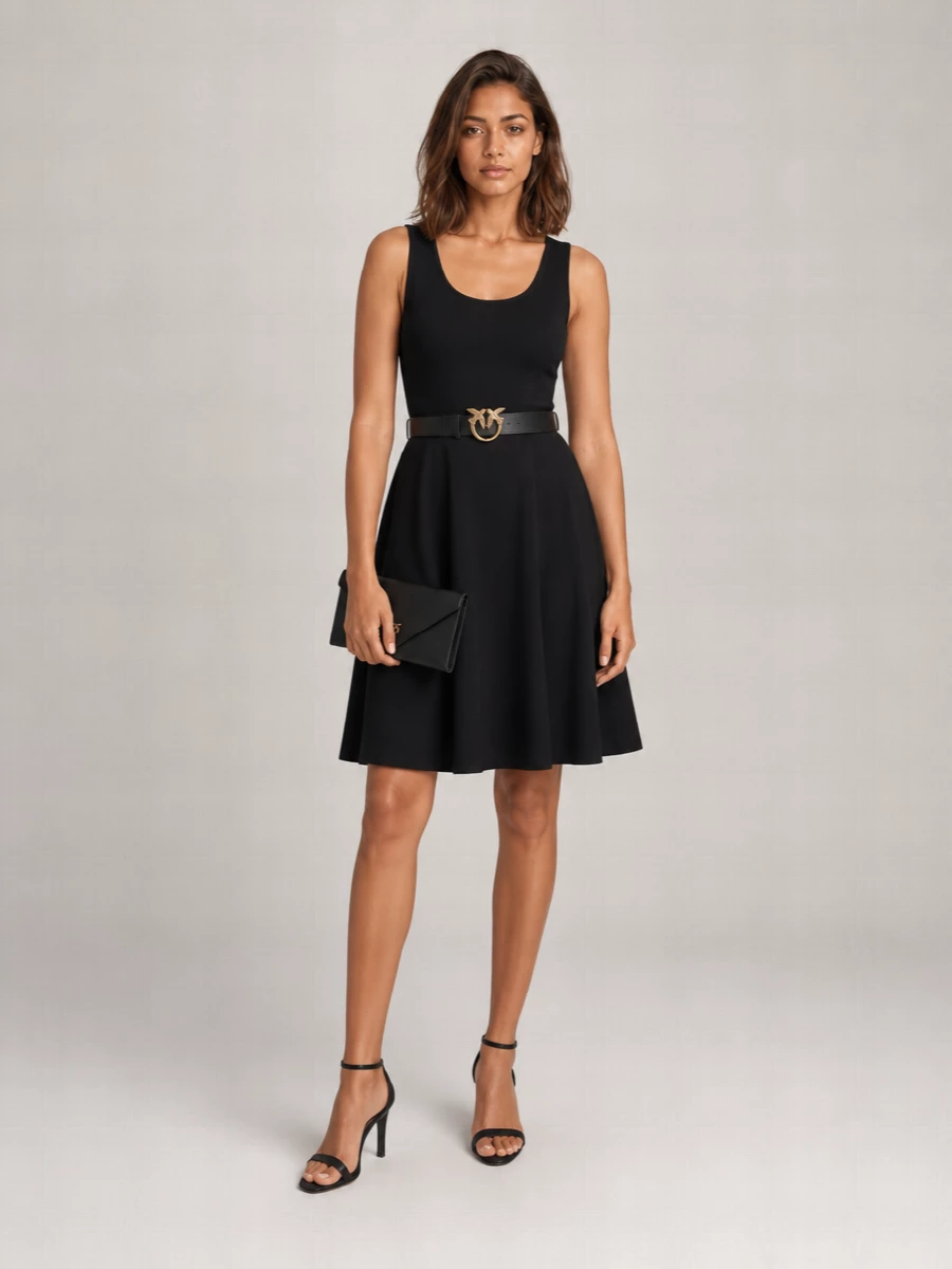 Pinko Viscose Point Dress Flared Skirt Scoop Neckline