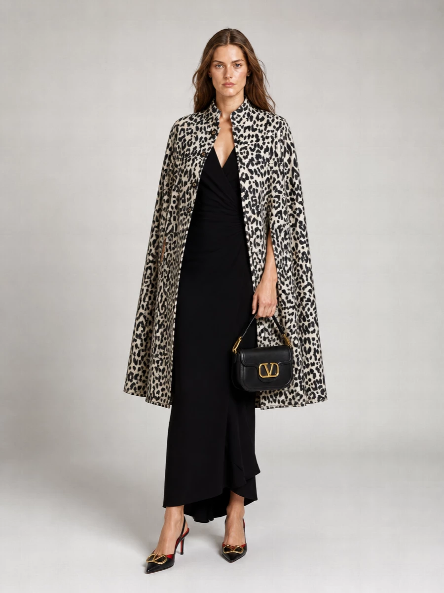 Valentino Wool Animal-Print Cape