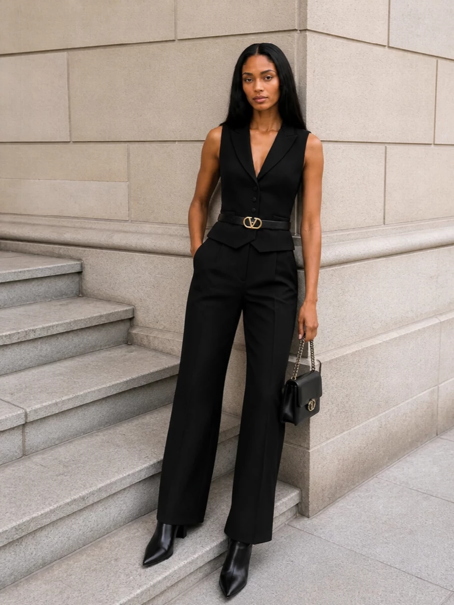 Ermanno scervino tuxedo waistcoat black wide leg pants