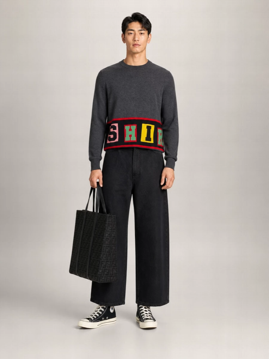 Comme Des Garçons Graphic Design Crew Neck Long Sleeve Sweater