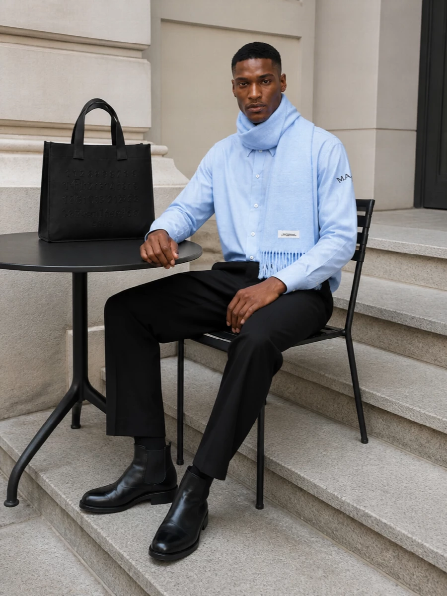 Mm6 margiela blue shirt black tailored trousers
