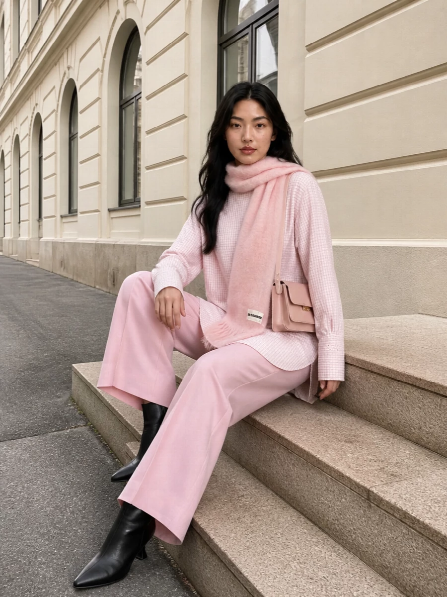 Dries van noten pink tunic blush wide leg trousers