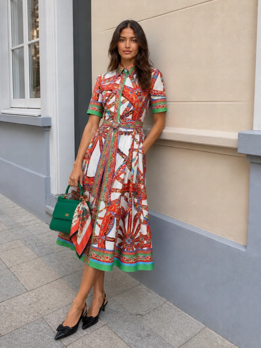 Dolce gabbana red print midi dress slingbacks