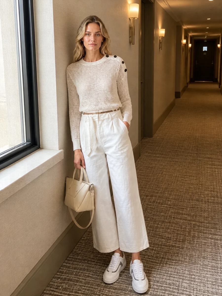 Brunello cucinelli ivory sweater wide leg pants
