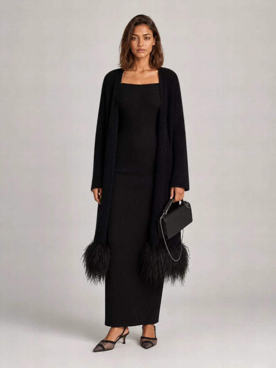 Max Mara Fringed Wool Blend V-Neck Cardigan Coat