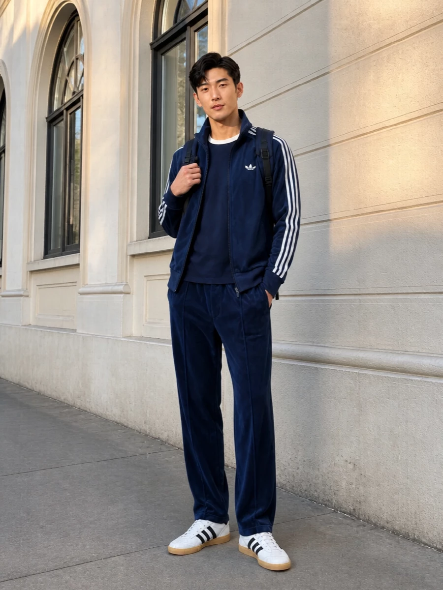 Adidas originals navy track jacket outfit men