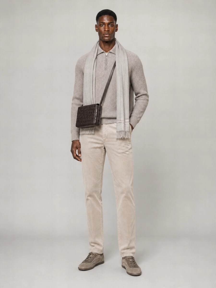 Brunello Cucinelli Cashmere Milano Stitch Zip Polo Sweater