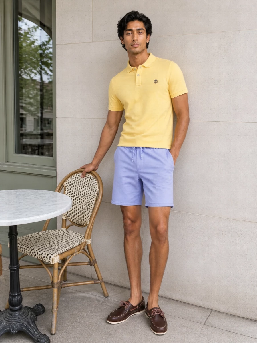 Timberland yellow polo pastel shorts boat shoes