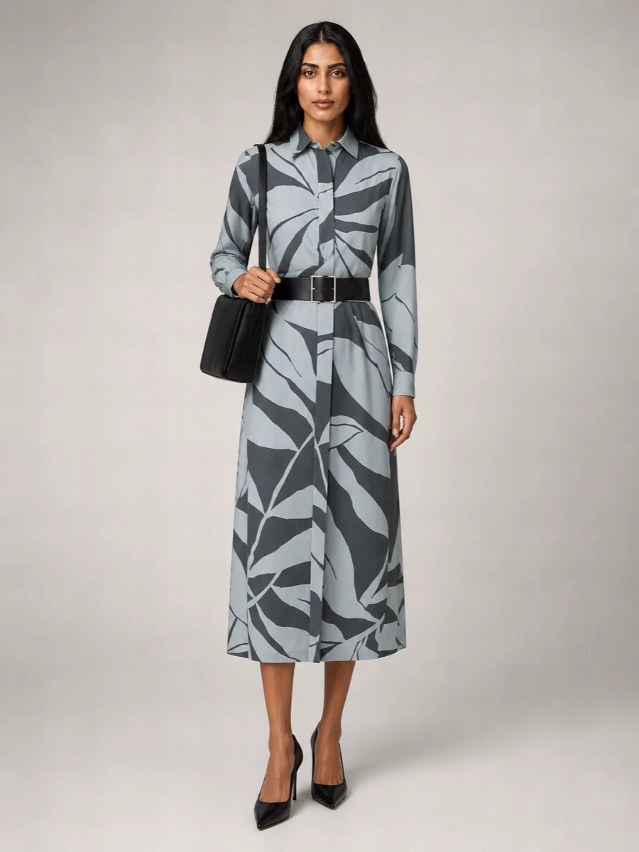 Max Mara Silk Floral-Print Belted Midi Dress