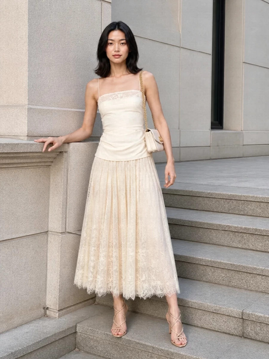 Magda butrym ivory camisole lace midi outfit