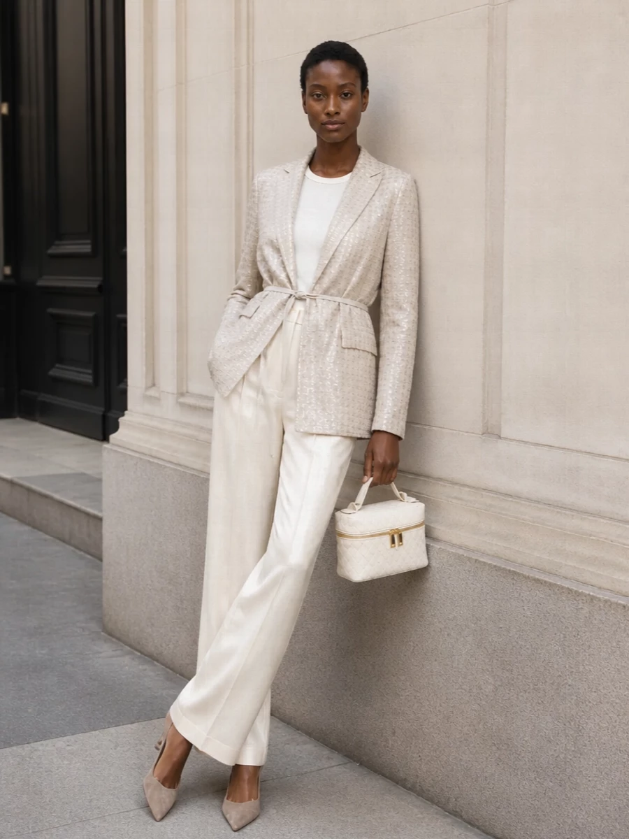 Brunello cucinelli sequin blazer wide leg trousers