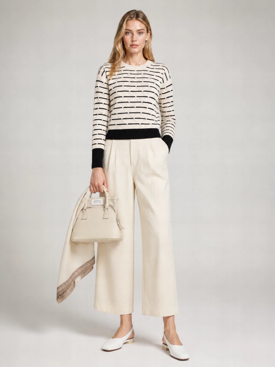 S Max Mara Striped Diamond-Pattern Wool Cashmere Sweater