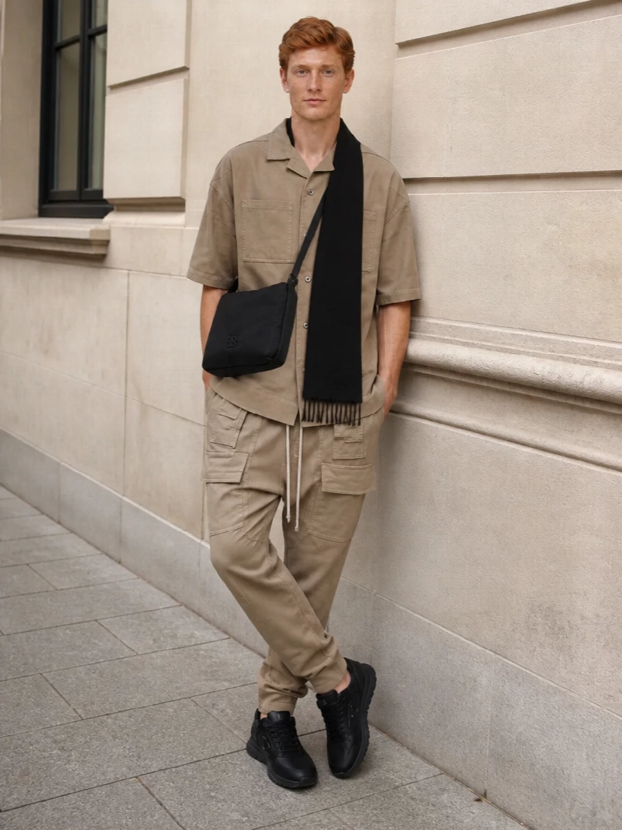 Rick owens sand shirt drop crotch joggers outfit