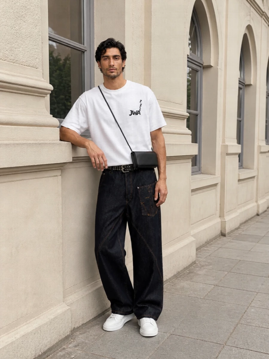 Jw anderson wide leg jeans mcqueen sneakers