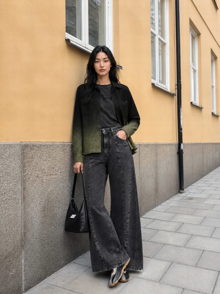 Maison margiela gradient jacket wide leg jeans outfit