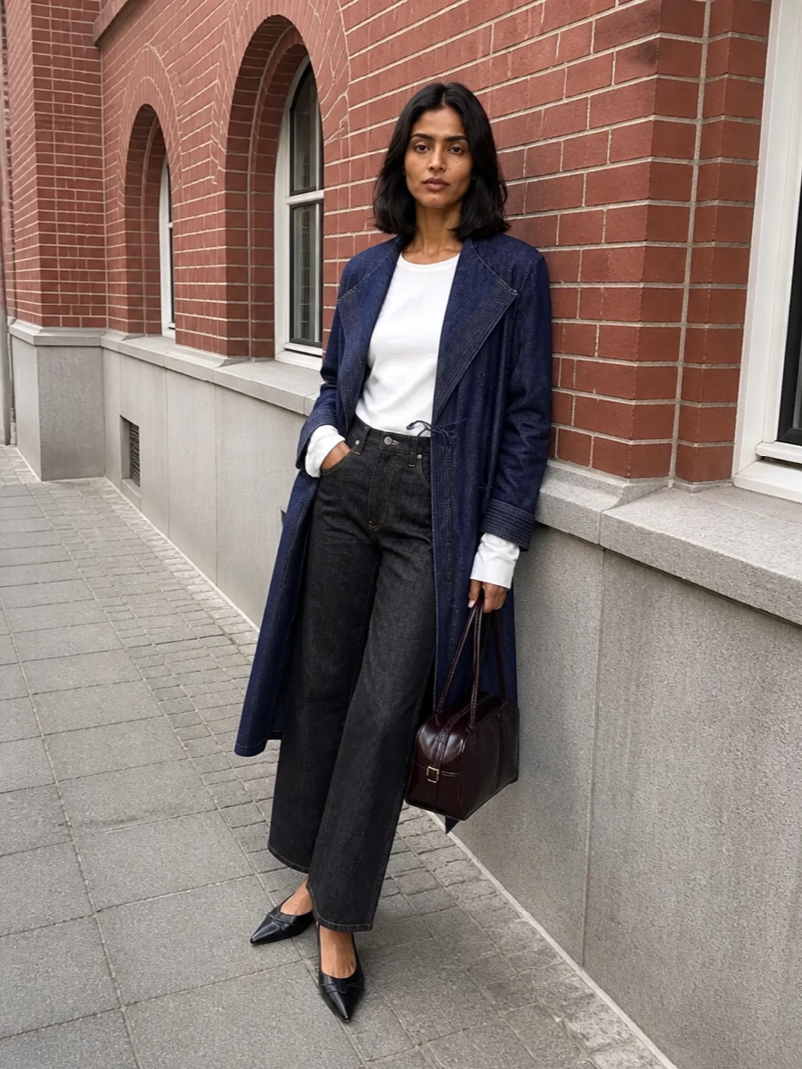 Dries van noten denim coat raw jeans heels