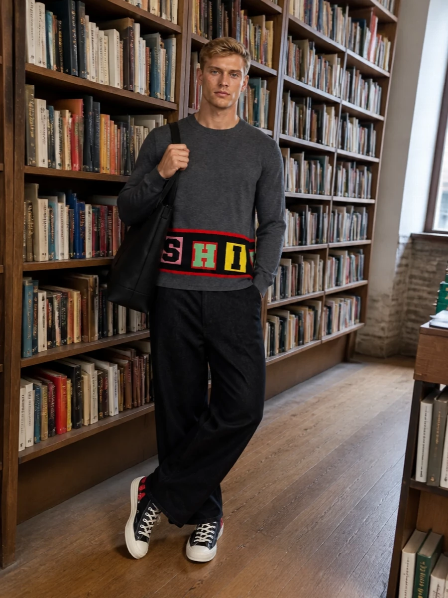 Comme des garcons graphic sweater wide leg trouser