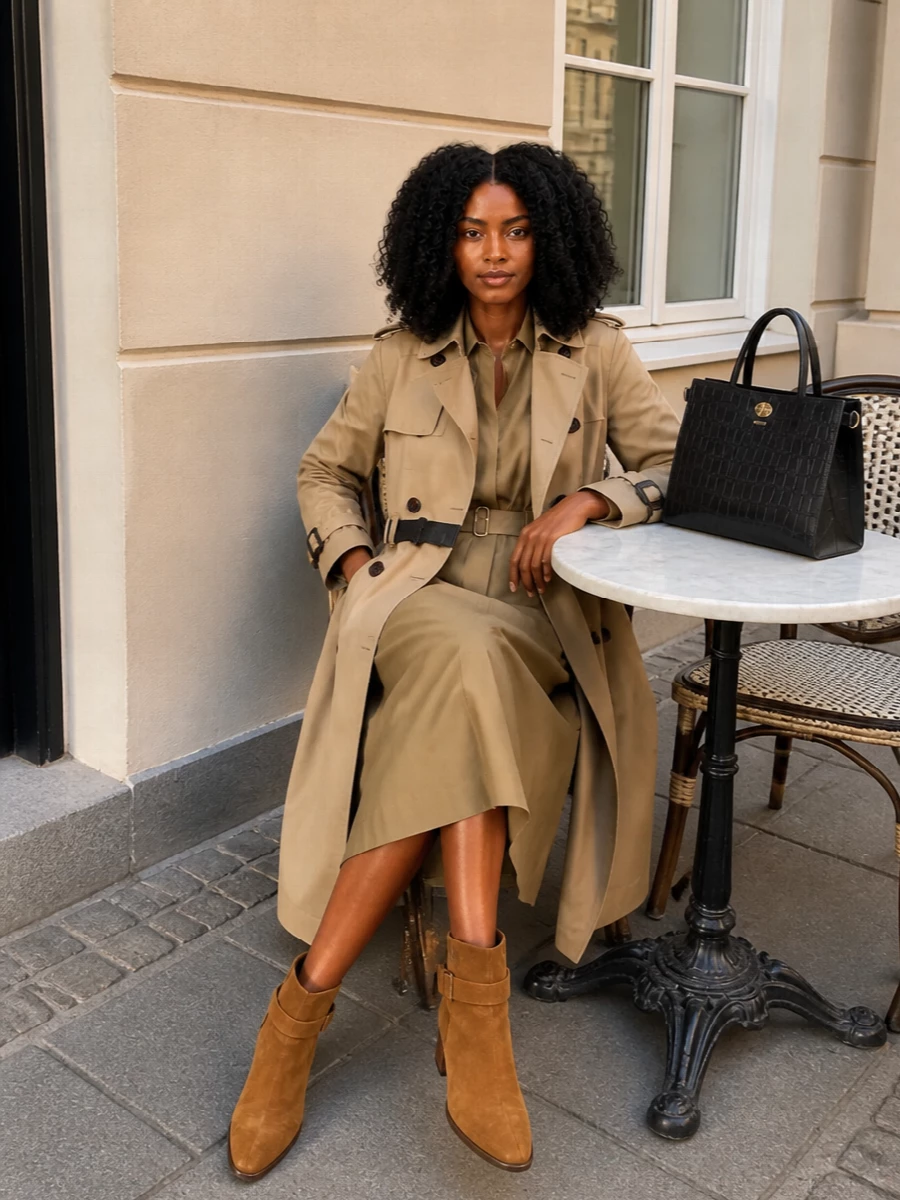 Burberry trench camel shirt dress outfit