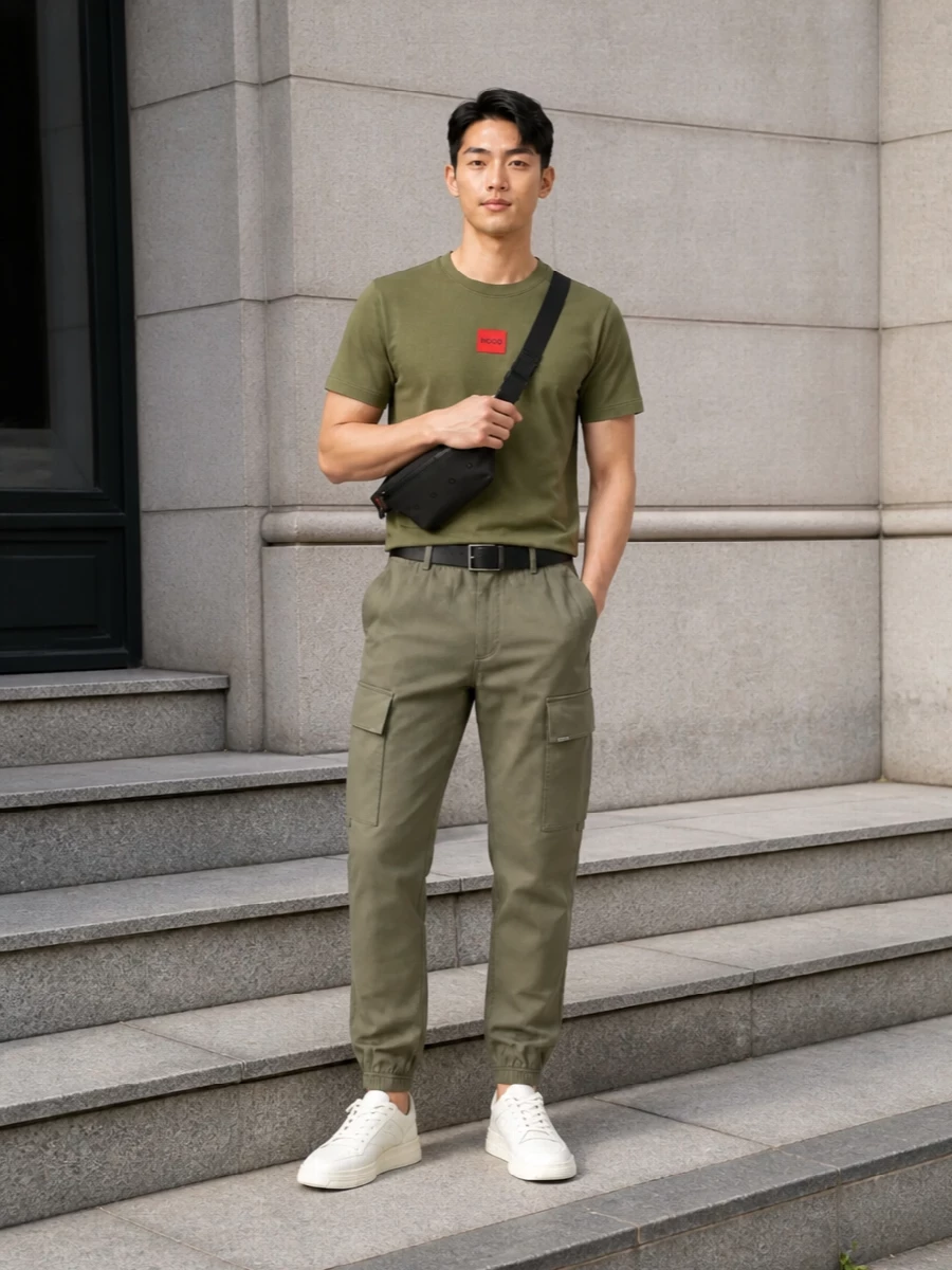 Hugo olive tshirt cargo joggers sneakers