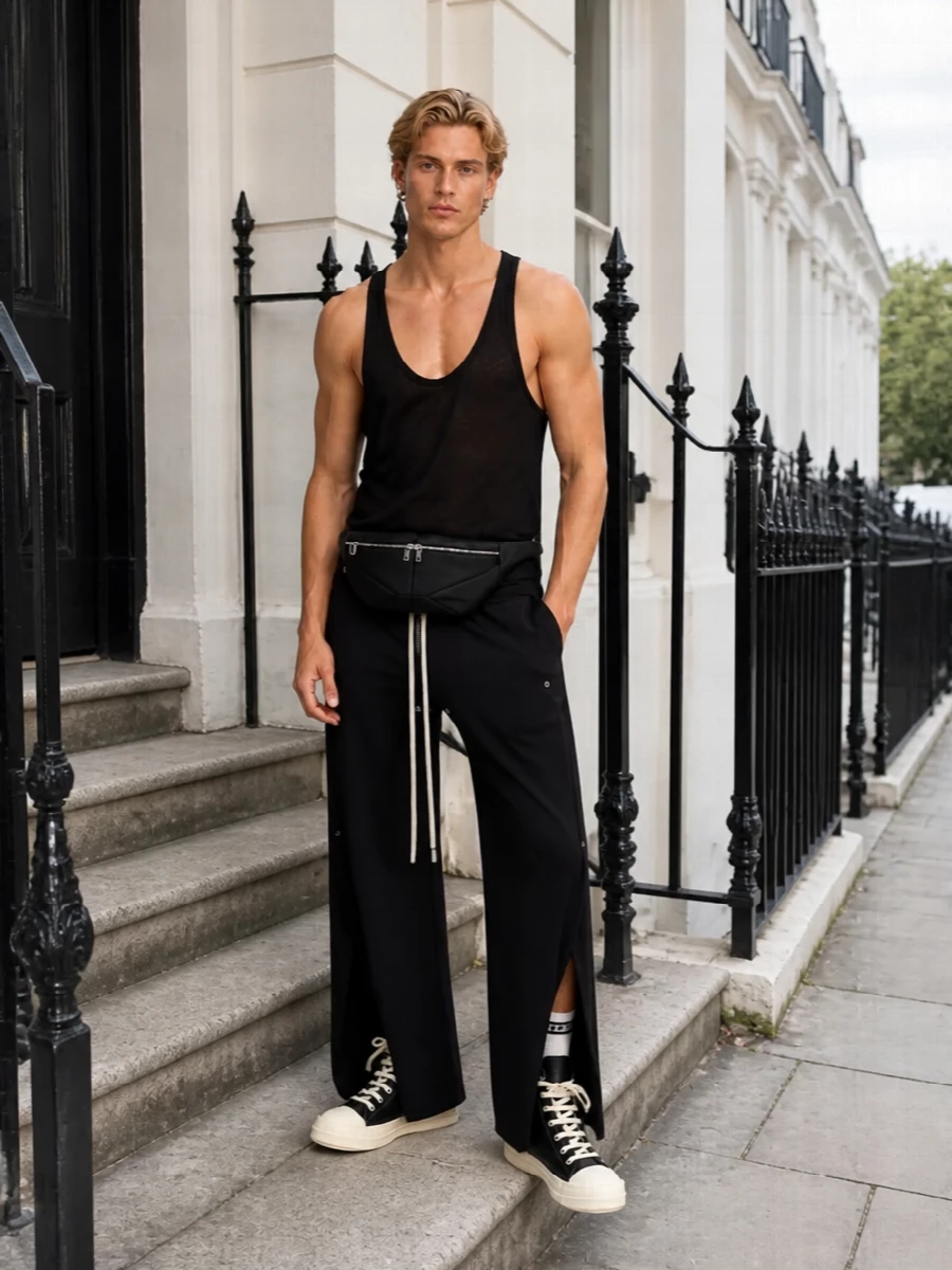 Rick owens black track pants high top sneakers