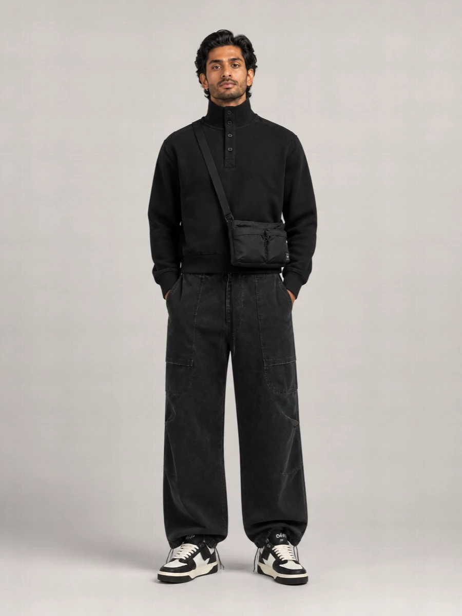 Entire Studios Cotton High-Neck Button Sweatshirt
