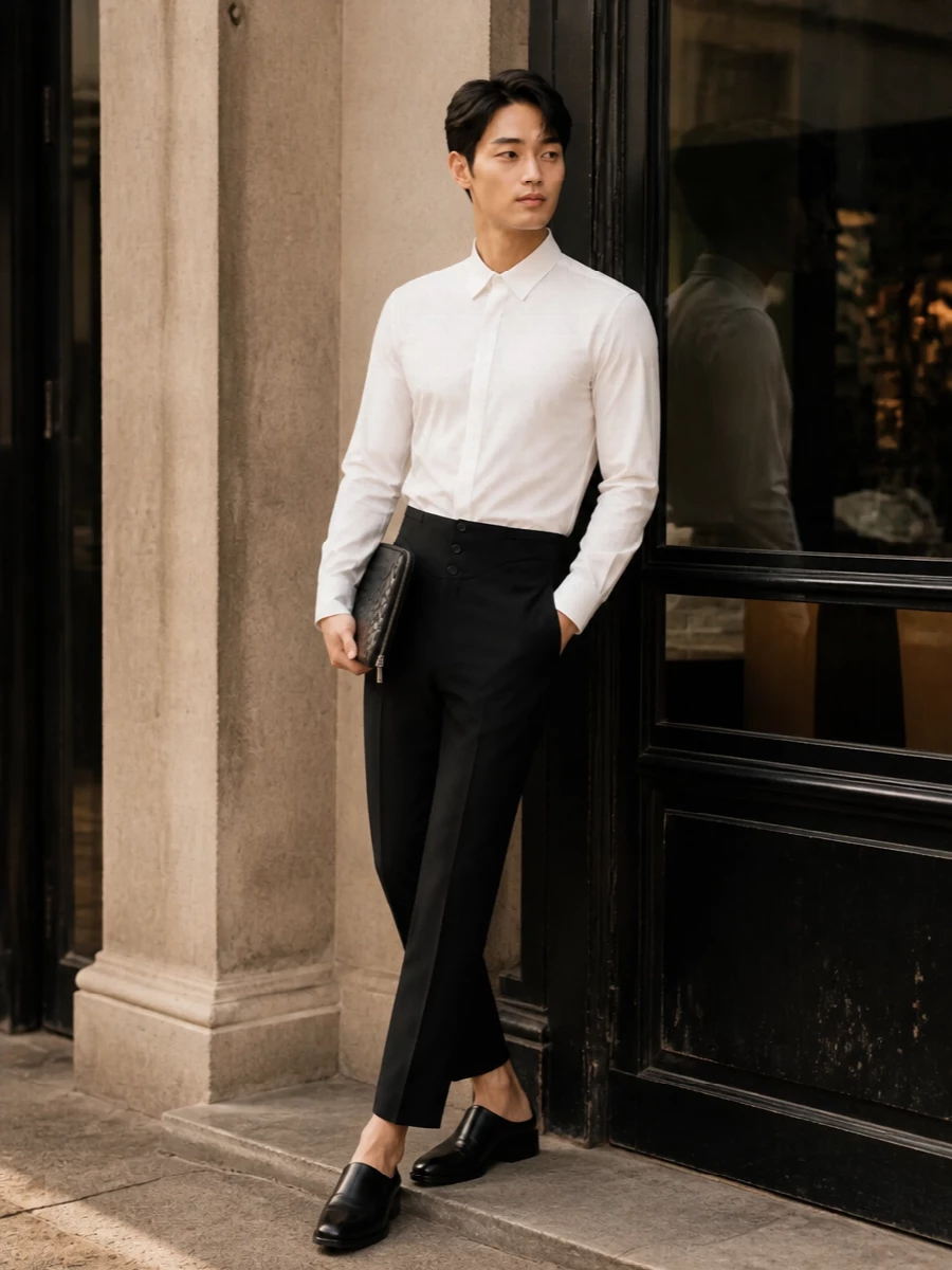 Saint laurent black trousers bottega veneta clutch