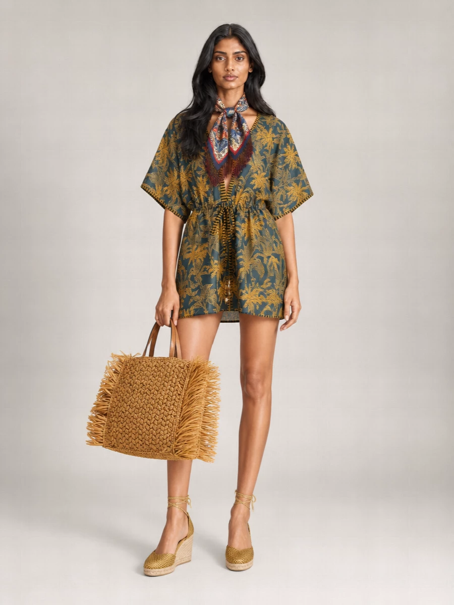 Eres Printed Cotton Voile V-Neck Mini Beach Cover-Up