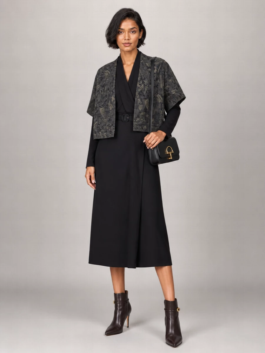 Giorgio Armani Denim Floral Jacquard Single-Breasted Coat
