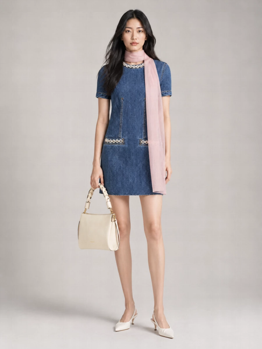 Self-Portrait Embellished Denim Dress