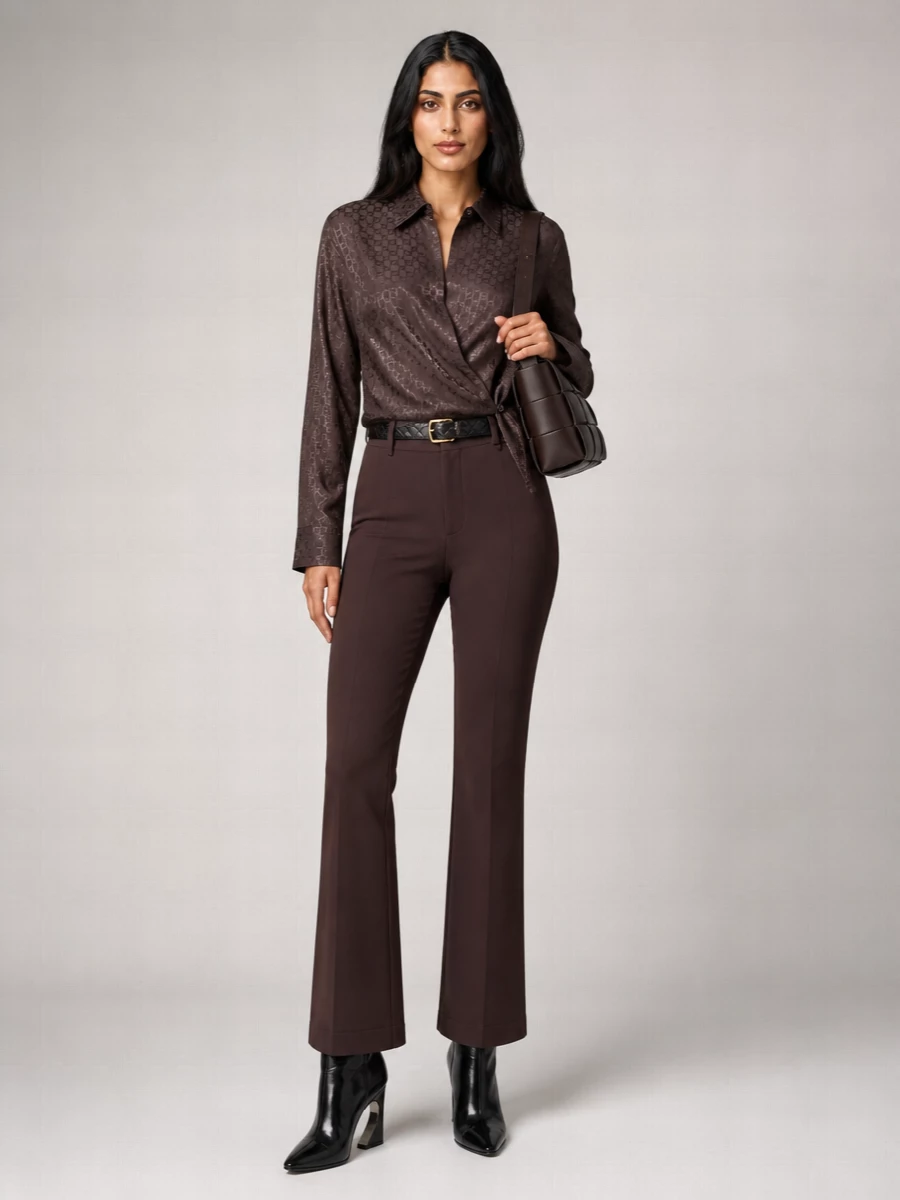 Fendi Silk Jacquard Wrap Long-Sleeve Shirt