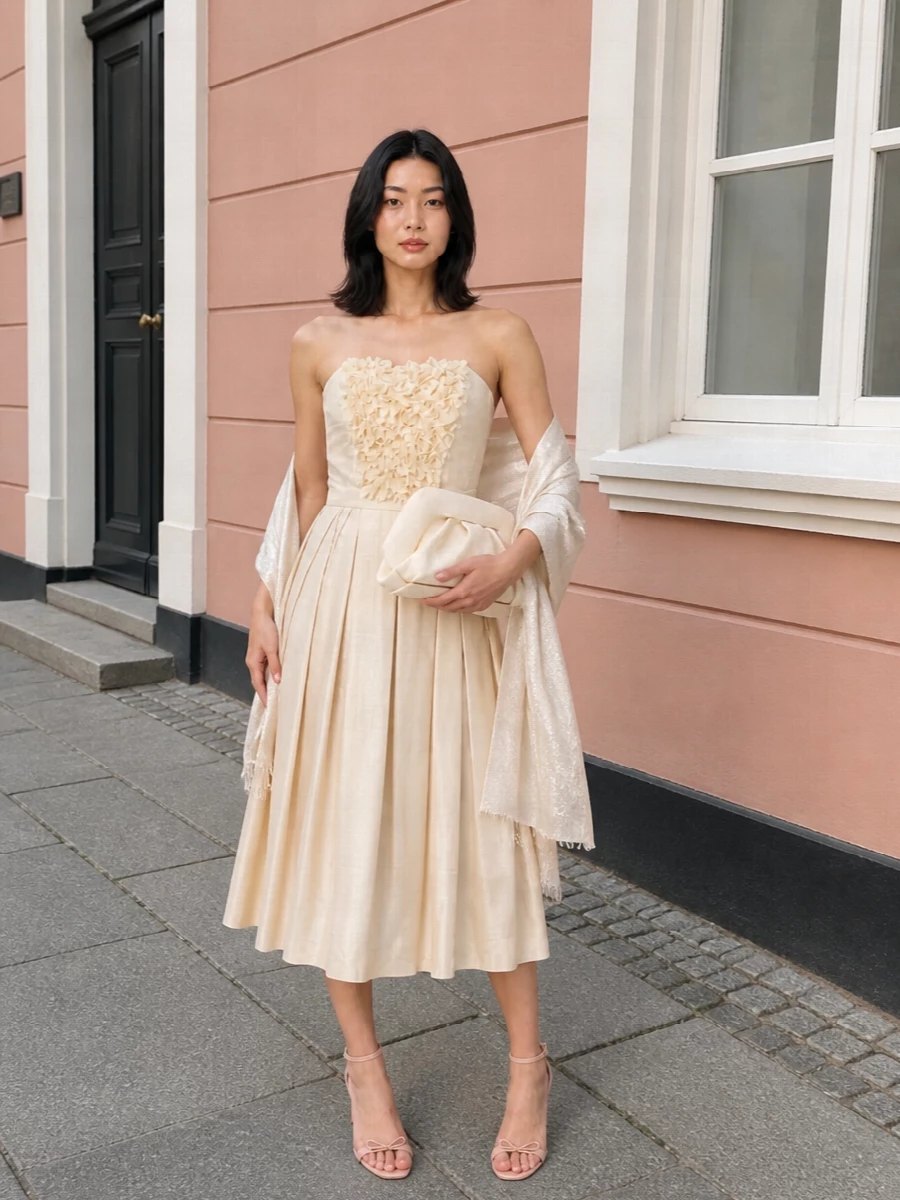 Elisabetta franchi champagne midi dress outfit