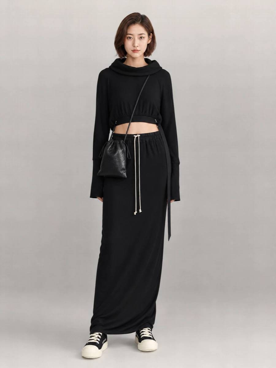 Rick Owens Drkshdw Cotton Midi Straight Skirt