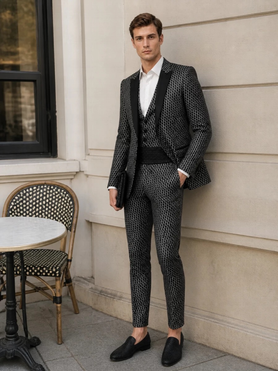 Dolce gabbana black brocade tuxedo outfit