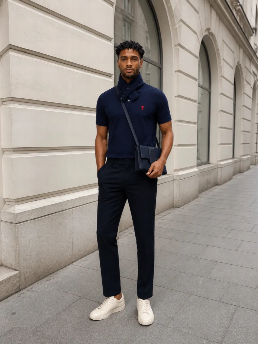 Ami paris navy polo tailored trousers sneakers