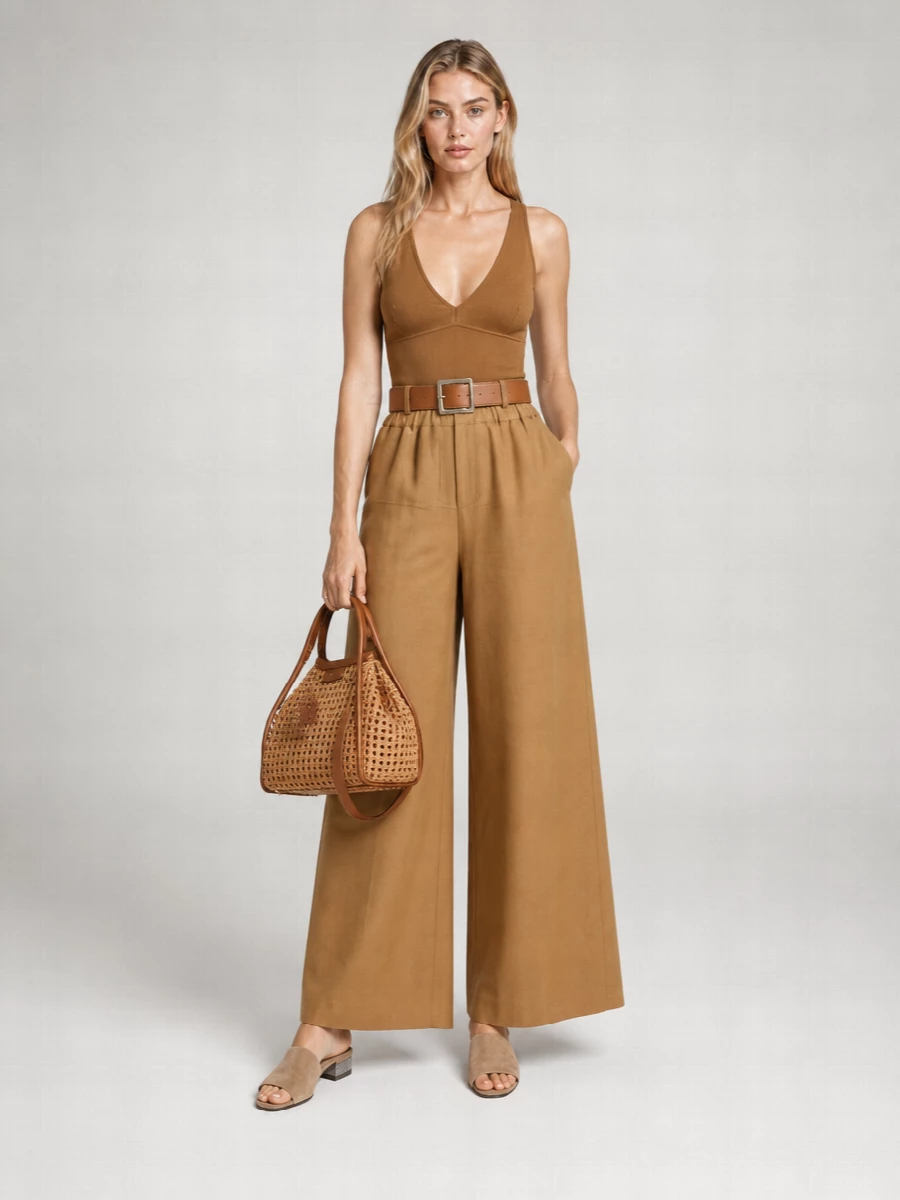 Max Mara Linen Silk Wide Leg Trousers