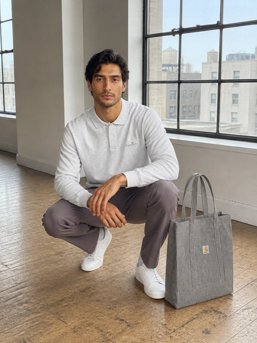 Carhartt polo grey trousers adidas sneakers