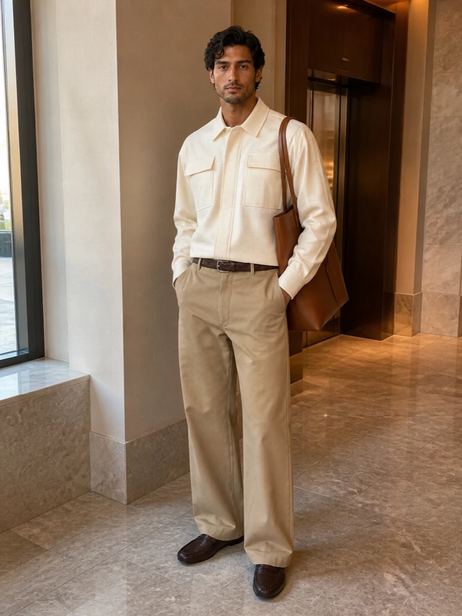 Loewe cargo trousers jil sander overshirt outfit