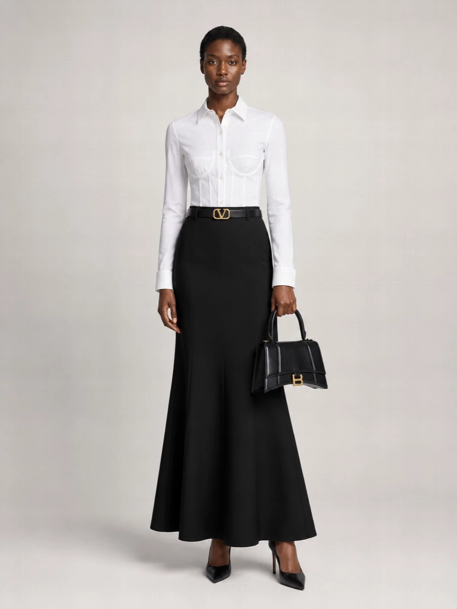 Balenciaga Wool Godet Maxi Skirt