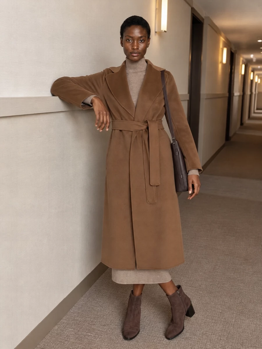 Max mara camel coat taupe knit midi dress