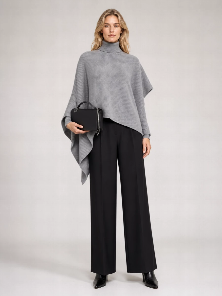 Stella Mccartney Cashmere Wool Ribbed Asymmetric Poncho