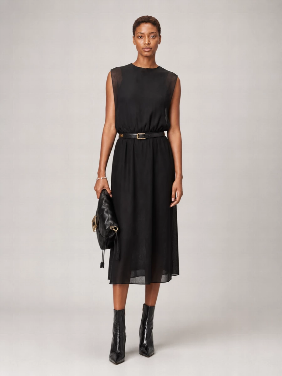 Fendi Silk Satin Sleeveless Asymmetric Midi Dress
