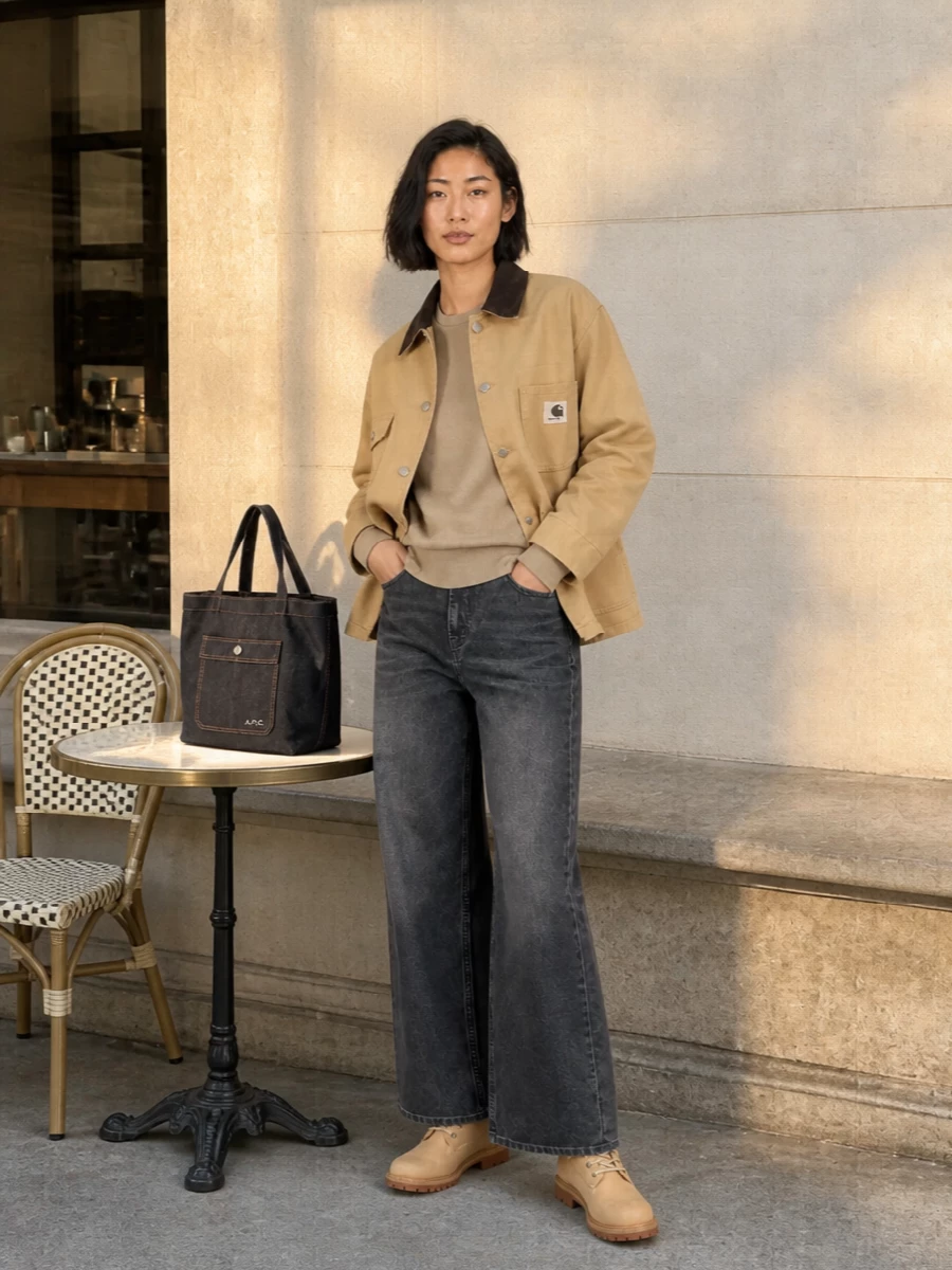Carhartt chore jacket wide leg jeans boots
