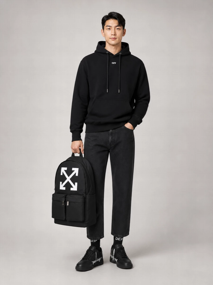 Off-White Cotton Printed Logo Hoodie